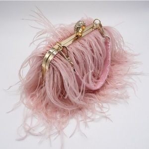 REAL Natural Ostrich Feather Tote Evening Dress Bag, A-pink